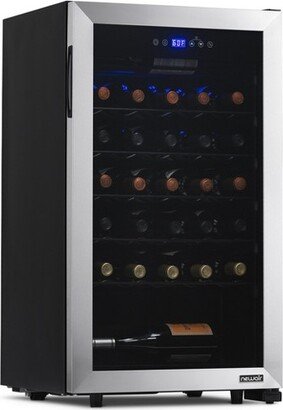 Freestanding 33 Bottle Compressor Wine Fridge in Stainless Steel, Adjustable Racks and Exterior Digital Thermostat