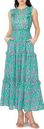 Floral Print Ruffle Sleeveless Maxi Dress