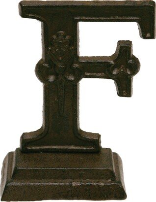 Iron Ornate Standing Monogram Letter F Tabletop Figurine 5 Inches - Brown