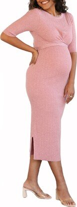 Knit Midi Maternity/Nursing Dress-AC