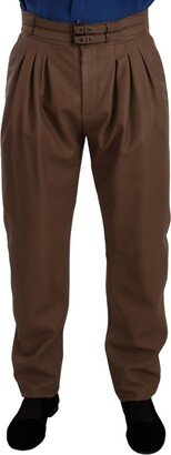 Brown Leather Tapered High Waist Men's Pants