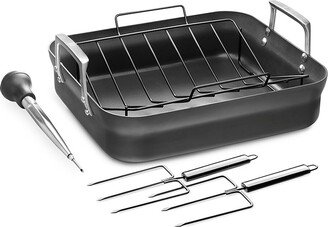 Motion Aluminum Hard Anodized Non-Stick Roaster Pan with Rack & Tools