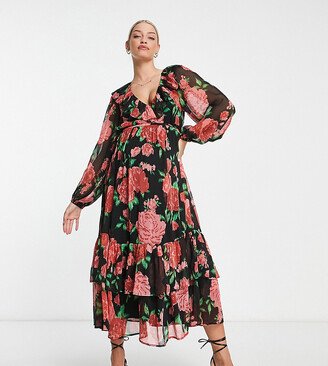 ASOS DESIGN Maternity tiered maxi dress with ruffles in red floral print