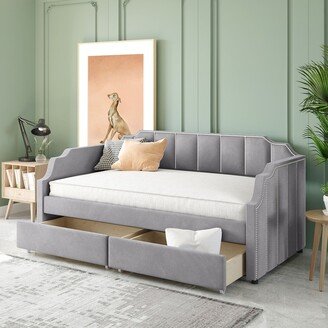 TOSWIN Twin Size Upholstered Daybed with Drawers, Wood Slat Support, Versatile and Elegant Design