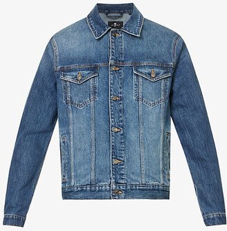 Mens Mid Blue Perfect Faded-wash Regular-fit tretch-denim Jacket