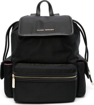 Logo-Plaque Flap-Fastening Backpack