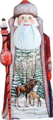 G.DeBrekht Woodcarved Hand Painted Grazing Moose Santa Figurine