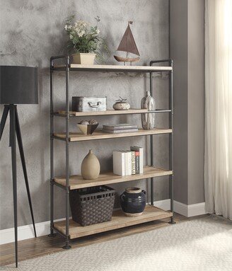 TOSWIN Industrial Style Brantley Bookshelf w/5 Shelves in Oak & Sandy Black Finish, For Your Living Living Room/Office/Library