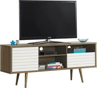 Modern TV Stand/Console Cabinet 3 Shelves Storage Drawer Splayed Leg Wood/White