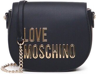 Logo-Lettering Chain-Linked Saddle Crossbody Bag-AA