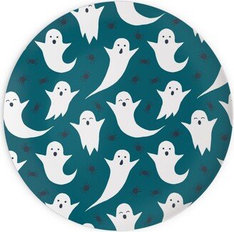 Plates: Halloween Ghosts - Dark Teal Plates, 10X10, Green