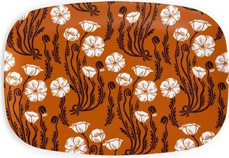 Serving Platters: Poppy, Fall Harvest Block Printed Vintage Florals Serving Platter, Orange