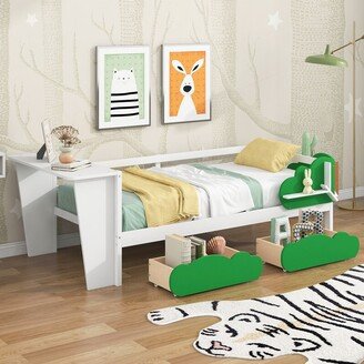 IGEMAN Unique Shape Children'S Daybed with Built-In Desk, Drawers for Kid'S Room, Bedroom, Easy Assemble