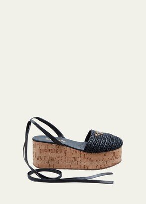 Ankle-Wrap Raffia Platform Sandals