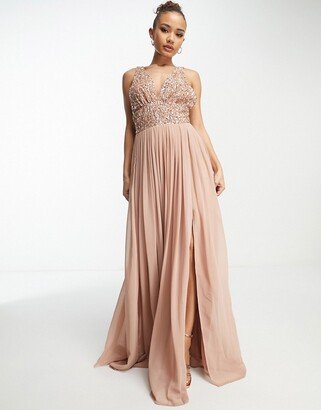 Beauut Bridesmaid embellished v-neck maxi dress in taupe