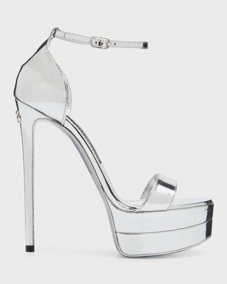 Metallic Mirror Ankle-Strap Platform Sandals