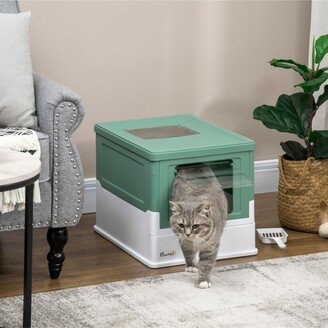 Fully Enclosed Cat Litter Box with Scoop, Hooded Cat Litter House with Drawer Type Tray, Foldable Smell Proof Cat Potty with Front Entry, Top E