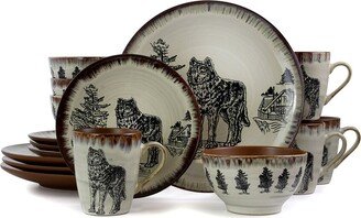 Majestic Wolf 16Pc 3-Tier Stoneware Dinnerware Set