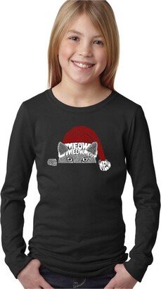 Christmas Peeking Cat - Girl's Child Word Art Long Sleeve T-Shirt