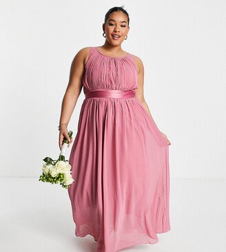 Little Mistress Plus Bridesmaid chiffon maxi dress in dark pink