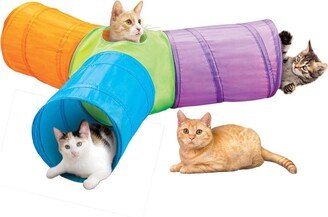 Collections Etc 3-Way Pop Up Cat Tunnel with Hanging Toys, Entertainment for Cats, Folds Flat for Easy Storage