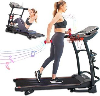 Ksports Foldable 16 Wide Cardio Fitness Treadmill with Bluetooth Connectivity, LCD Progress Display, and Tracking Apps for Home Gyms, Black