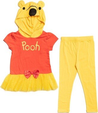 Winnie the Pooh Toddler Girls Tunic Peplum Graphic T-Shirt Legging Red / Yellow 4T