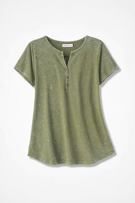 Women's Vintage-Washed Henley Top - Light Vine - PS - Petite Size