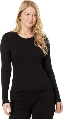 Double Layer Organic Cotton Elana Long Sleeve Tee (Black) Women's Clothing