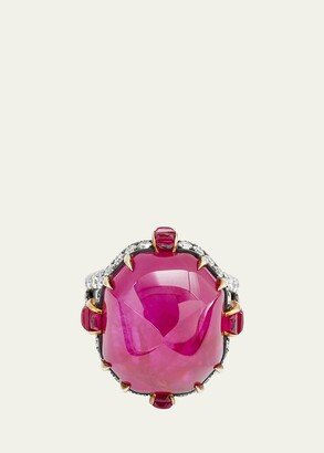 Sugarloaf Cabochon Burma Ruby Ring with Rubies and Diamonds