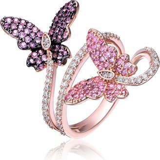 Rachel Glauber Ra 18K Rose Gold and Black Plated Multi Colored Cubic Zirconia Modern Butterfly Ring