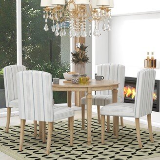 EYIW 5-Piece Dining Table Set, Round Table with Solid Wood legs and 4 Upholstered Chairs with Striped Fabric for Dining Room