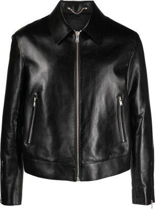 Zip-Up Leather Jacket-AA