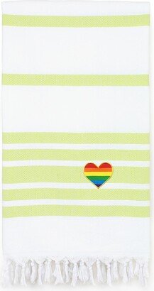 100% Turkish Cotton Herringbone Cheerful Rainbow Heart Pestemal Beach Towel - Pistachio & White