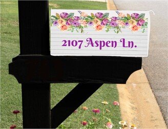 Peach & Purple Floral Mailbox Cover with Magnetic Strip, Personalized Mailbox, Custom Address Cover