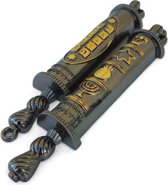 Torah Door Mezuzah With Jewish Symbols Menorah, Shadai, Ten Commandments, Pomegrante & Star Of David, Metal