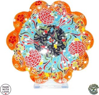 Orange & Blue Ceramic Tile Trivet 7 For Hot Dishes Pot, Hand Painted Unique Turkish Decorative Wall Ktichen Gift For Her New Home