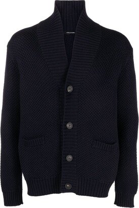 Shawl-Lapel Virgin-Wool Cardigan