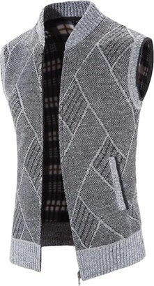 Dninmim Men's O Neck Knitted Sweater Vest Autumn Winter Hicken Warm Zipper Jumpers Tank Tops Light gray9 L