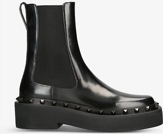 Womens Black Rockstud Leather Chelsea Boots