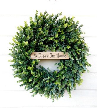 Fall Wreath-Eucalyptus Wreath-Bless Our Home-Wreath-Summer Wreath-Outdoor Wreath-Door Sign-Wreaths-Fall Farmhouse Decor-Housewarming Gift