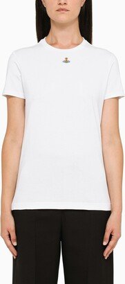 White crew-neck T-shirt with embroidery