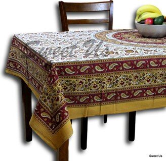 Handmade Paisley Floral Mandala Cotton Tablecloth Rectangle Brick Red Golden Brown