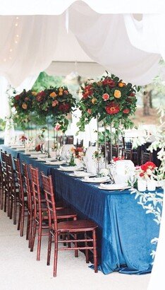 Navy Blue Tablecloth Velvet Fabric Linen Rectangle Round Custom Wedding Overlay