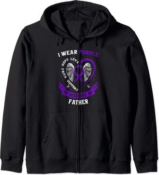 Memorial Gifts Pancreatic Cancer Ribbon Products I Wear Purple For My Father Pancreatic Cancer Awareness Dad Zip Hoodie