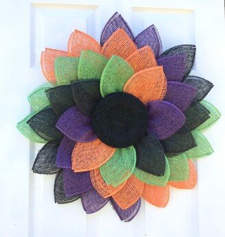 Halloween Swirl Flower Wreath, Flat Flower Storm Door Swirled Petals