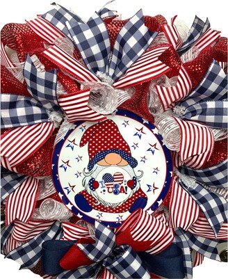 Patriotic Gnome Mesh Wreath For Front Double Doors Or Outdoor Patio