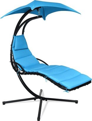 Hanging Chaise Lounger with Stand and Pillow for Outdoor - Blue - 73.5'' x 40'' x 79