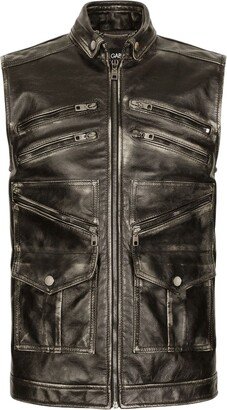 Multizip-Pockets Leather Gilet