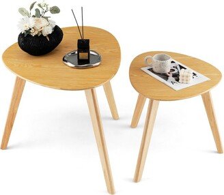 Nesting Table Set of 2 Triangle Modern Coffee Table Rubber Wood for Living Room